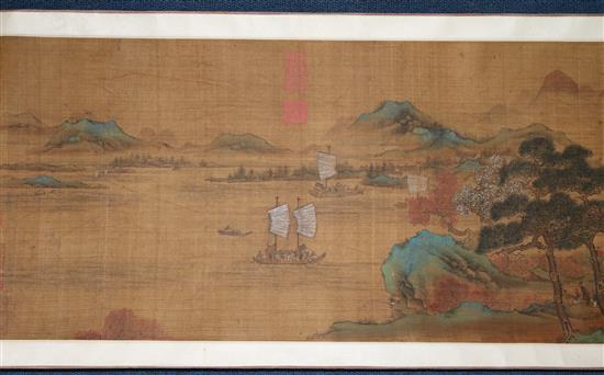 A Chinese hand scroll painting in Ming Dynasty style, main image 32cm x 166cm